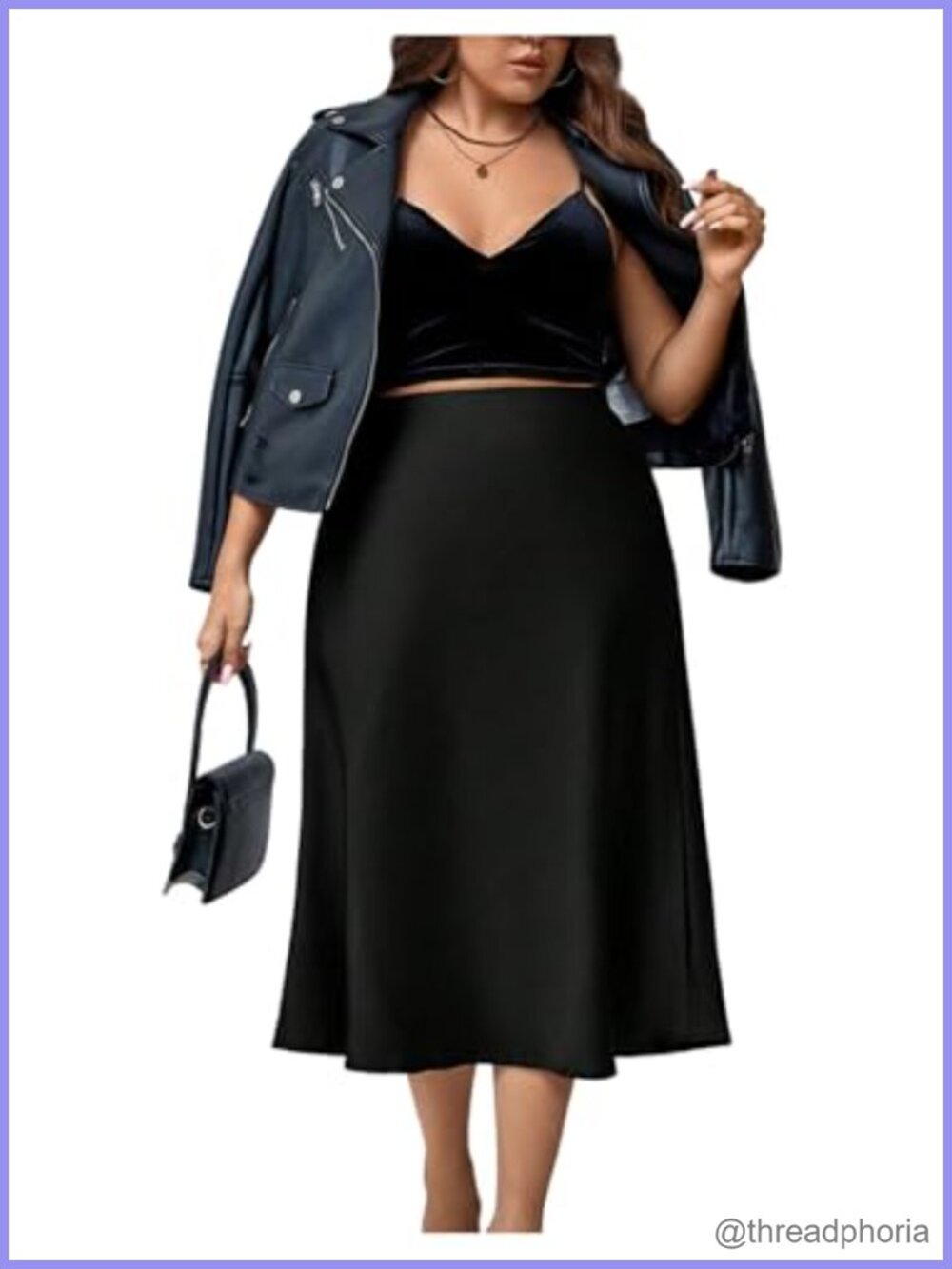 Plus Size Satin High Waisted A-Line Midi Skirt